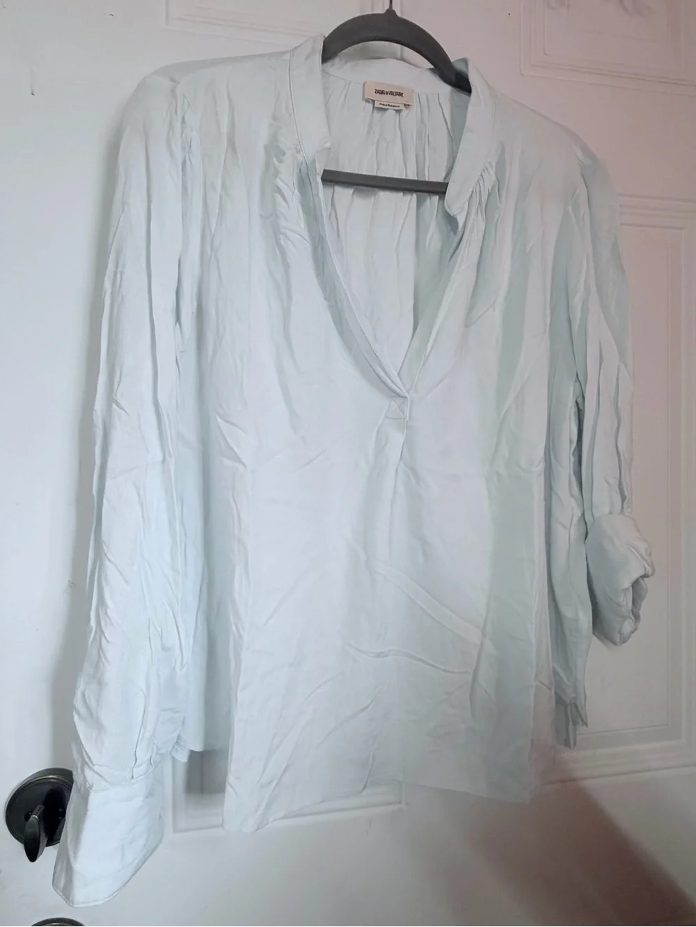 Zadig & Voltaire Pale Blue V-Neck Long-Sleeve Blouse